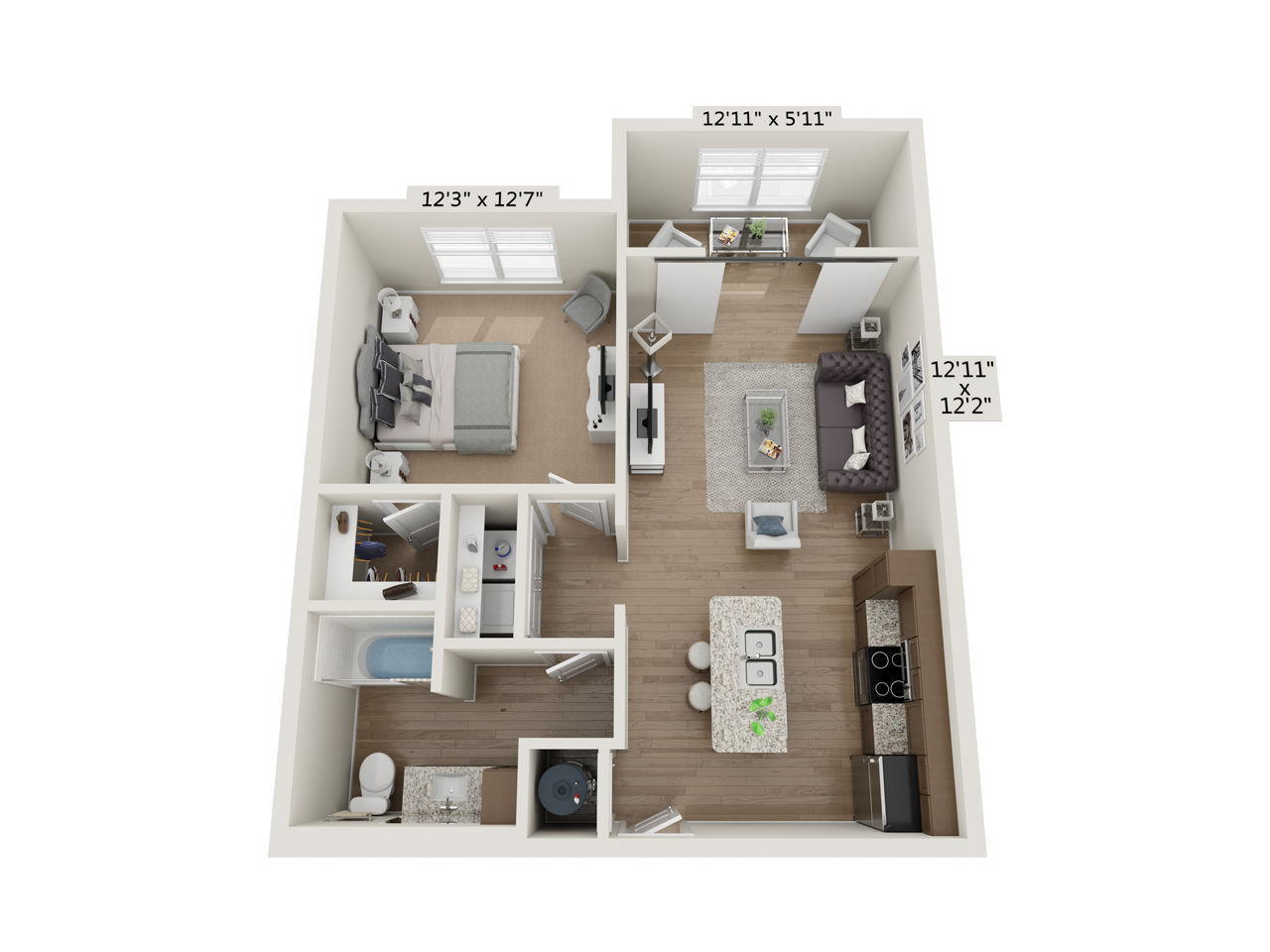 Floor plan for 1 bed, 1 bath, 787 sqft